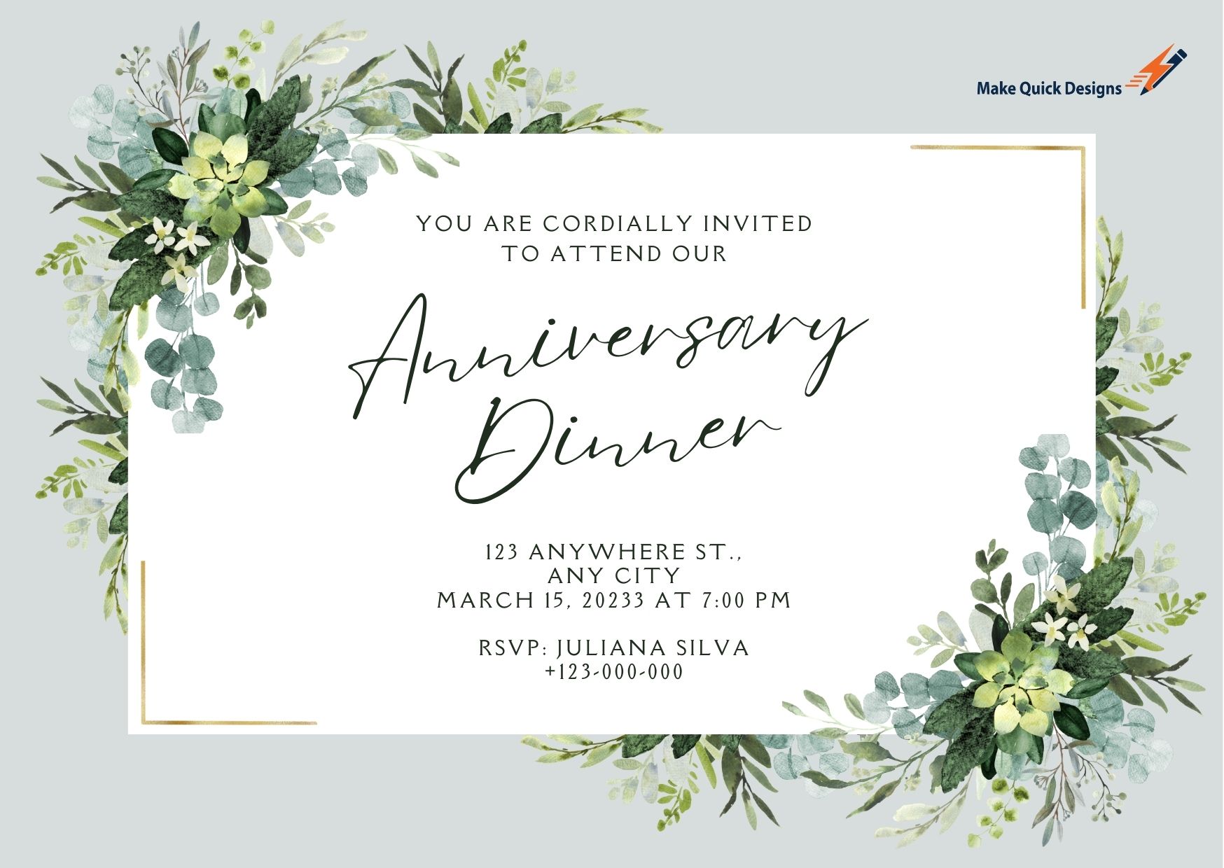 Custom anniversary invitations for weddings, corporate events, and celebrations